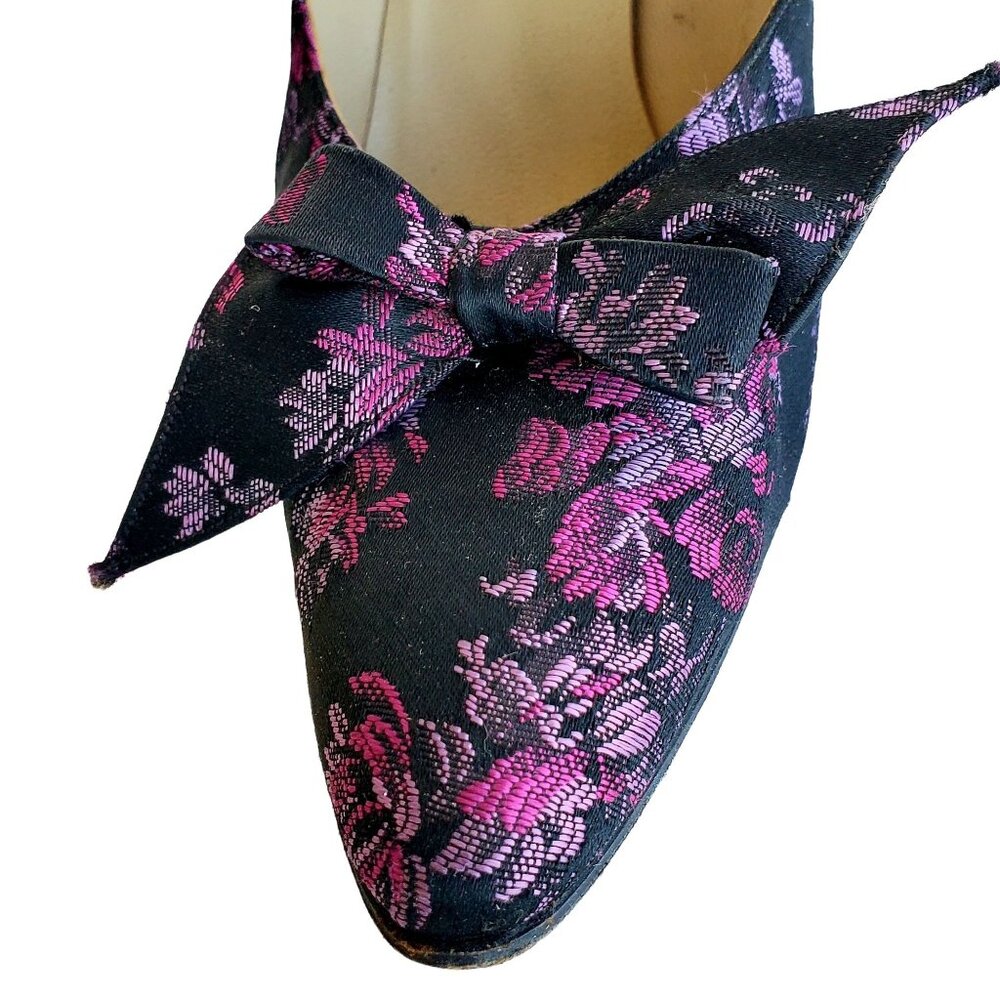 Authentic Pin Up Heels 6N, 1950s Spanish Handmade Silk Brocade Pumps, 6 - 6.5 N - Picture 2 of 11